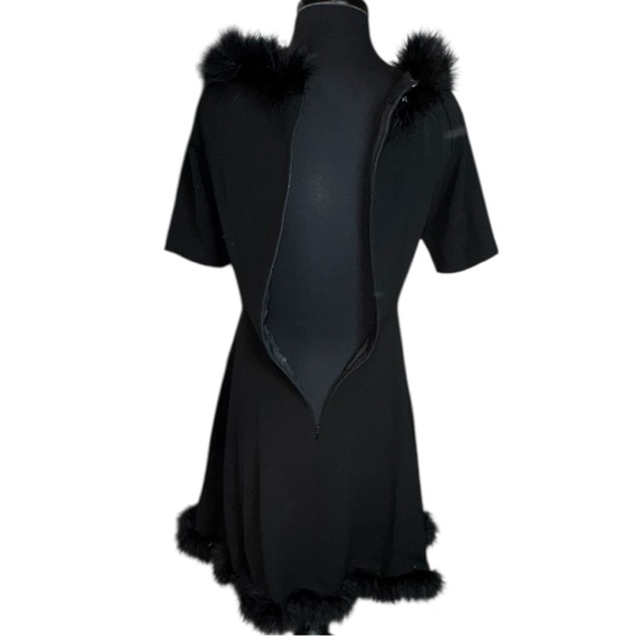 Merve Facette Vintage Black Feather Trim Fit and Flare Cocktail Dress Size Small - Picture 4 of 9